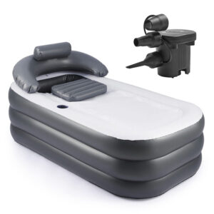 Inflatable Bathtub With Electric Air Pump, Portable Tub With Blow Up Bath Pillow Cover, Drainage Cup Holder, Foldable Outdoor Freestanding Tub for Adults