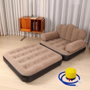Inflatable Sofa Bed 5-in-1 Flocked Air Mattress Chair Guest Camping Lounge Home