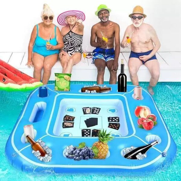Multifunctional PVC Inflatable Floating Poker Table with Ice Bar & Cup Holders