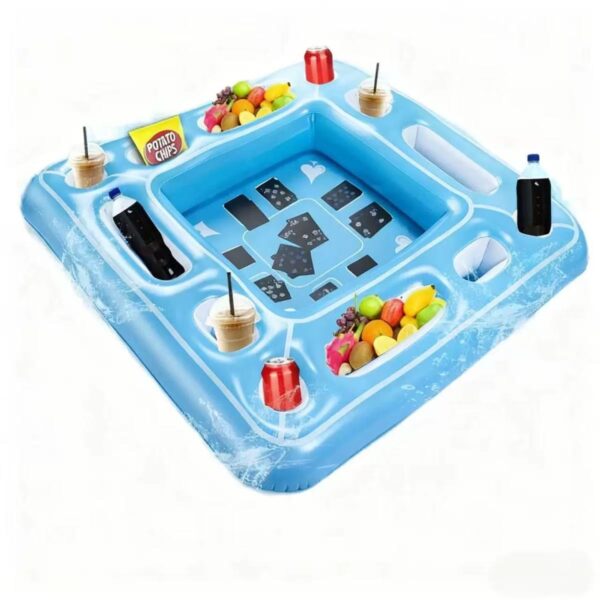 Multifunctional PVC Inflatable Floating Poker Table with Ice Bar & Cup Holders