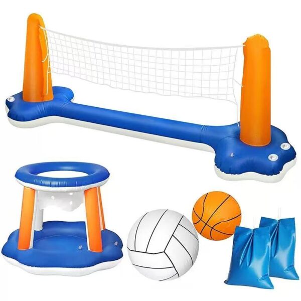 Inflatable Pool Volleyball Net & Basketball Game Set